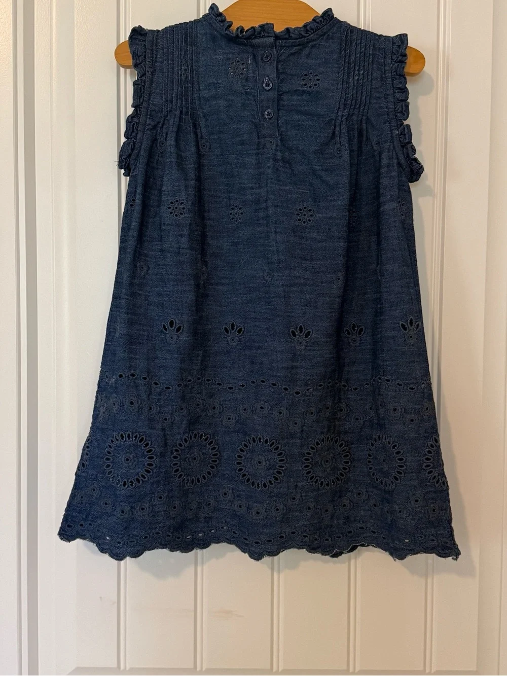 Gap x DÔEN Girls Eyelet Denim Dress Size XS (4–5) Blue Embroidered Boho